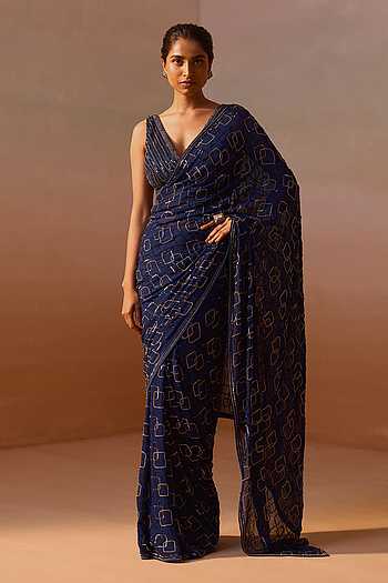 Geometric Embroidered Saree With Blouse