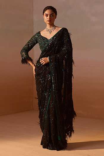Sequin Embroidered Saree With Blouse