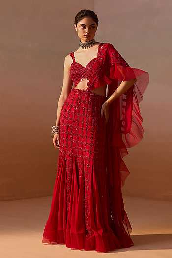 Pre-Draped Ruffle Saree With Blouse