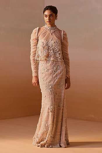 Embellished Slit Skirt & Bustier Set