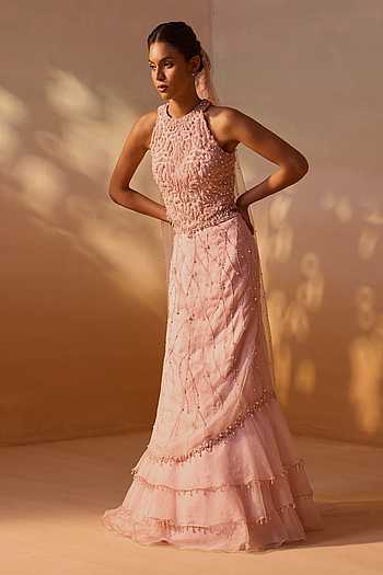 Embellished Organza Layered Skirt Corset Set