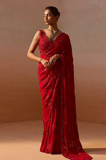 Embroidered Saree With Jaal Blouse