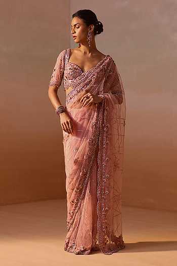 Embellished Net Saree With Embroidered Blouse