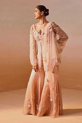 Floral Embellished Peplum Kurta Gharara Set