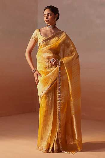 Zari Striped Saree With Embroidered Blouse