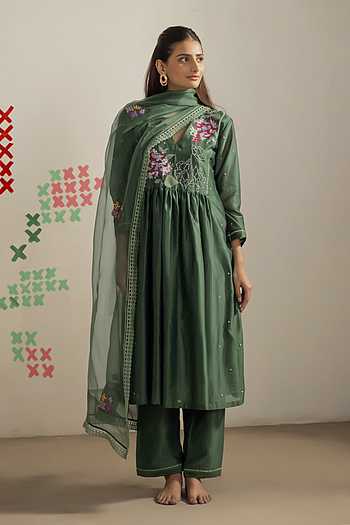 Floral Placement Embroidered Kurta Set
