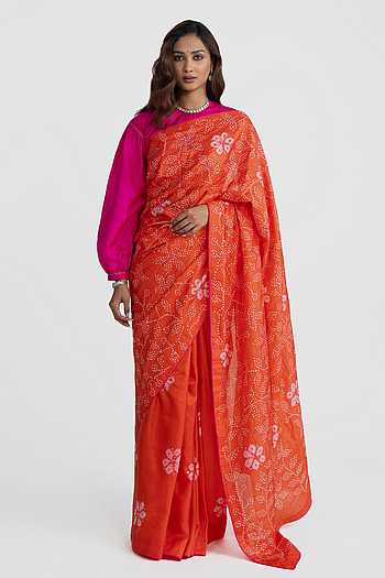 Floral Bandhani Saree With Unstitched Blouse Piece