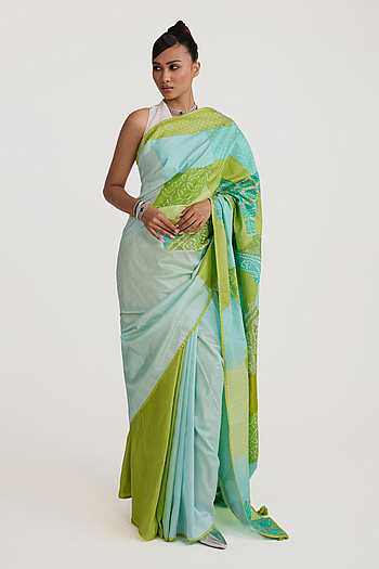 Patchwork Bandhani Saree With Unstitched Blouse Piece