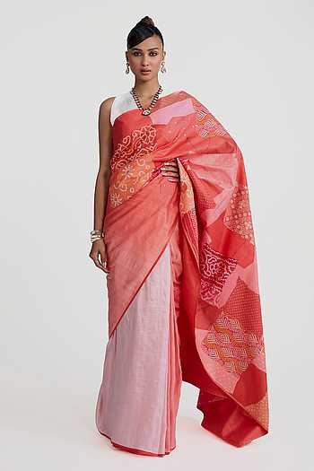 Bandhani Silk Patched Saree With Unstitched Blouse Piece