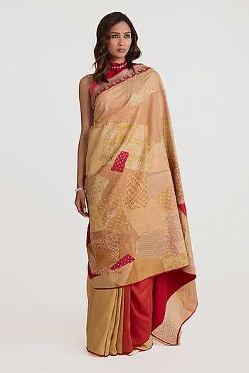 Bandhani Patchwork Saree With Unstitched Blouse Piece