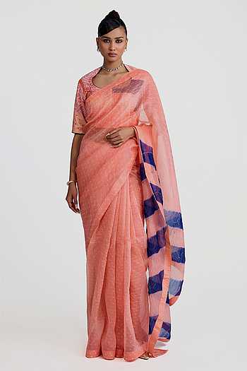 Striped Palla Organza Saree With Blouse