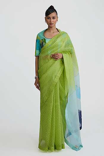 Contrast Palla Bandhani Saree With Blouse