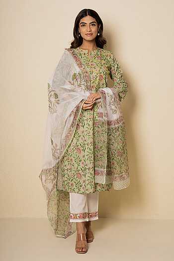 Garden Cotton Floral Block Print Kurta Set