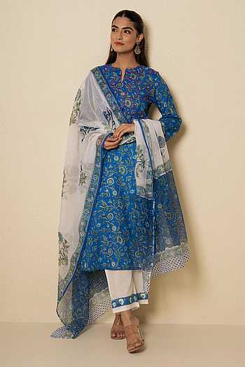 Cotton Floral Block Print Kurta Set