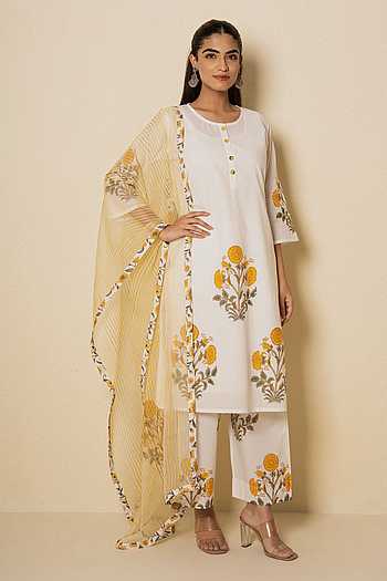 Summer Cotton Floral Block Print Kurta Set