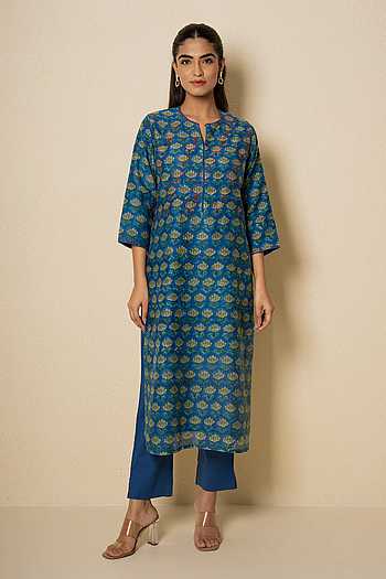 Chanderi Floral Block Print Kurta & Pant Set