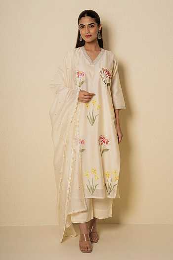 Spring Chanderi Floral Embroidered Kurta Set