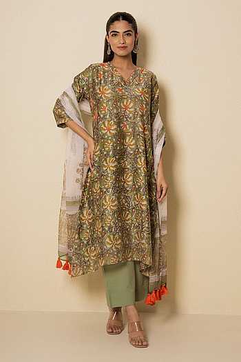 Meadow Chanderi Floral Block Print Kurta Set