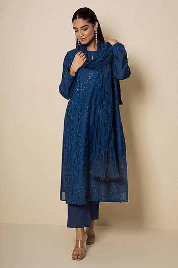 Bloom Chanderi Floral Embroidered Kurta Set