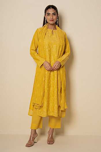 Chanderi Floral Embroidered Kurta Set