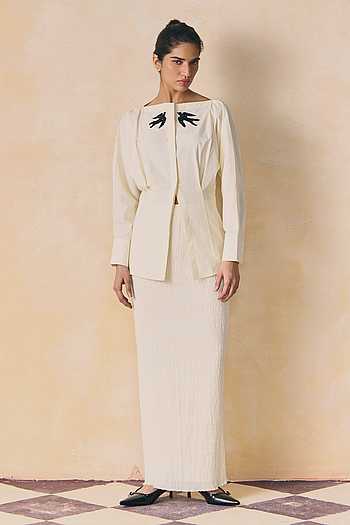 Fawn Embellished Cotton Shirt & Skirt Set