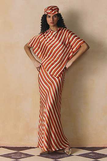 Blaze Striped Linen Satin Top & Skirt Set
