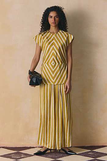 Hazel Striped Linen Satin Top & Skirt Set