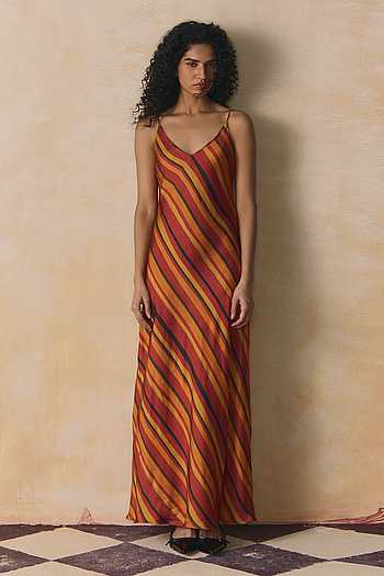 Nora Striped Linen Satin Dress
