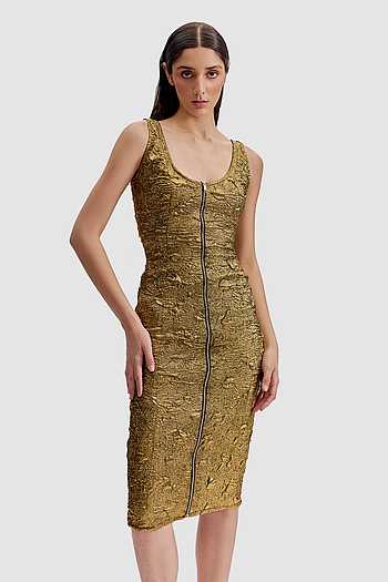 Antique Gold Front Zip Dress