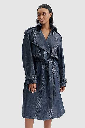 Serpentine Foil Denim Trench Coat
