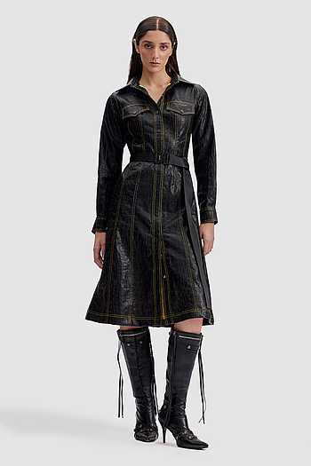 Cracked Leather Midi Shirt Dress