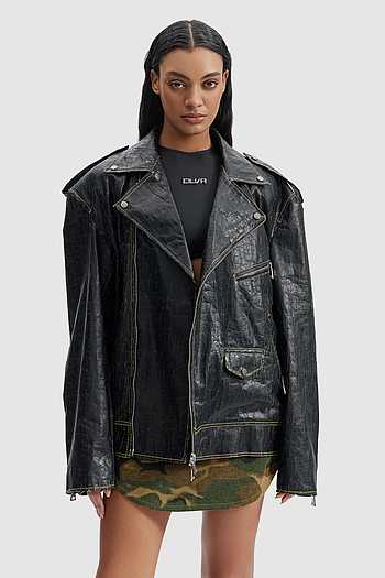 Cracked Leather Biker Jacket