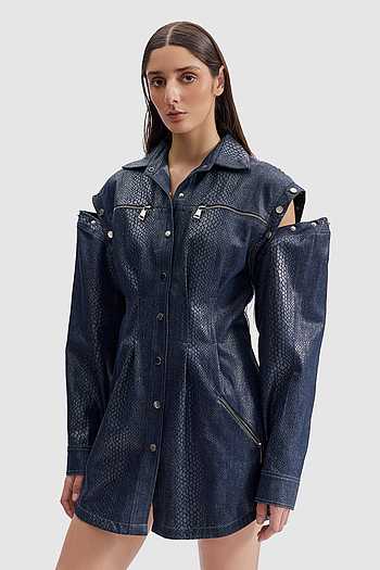 Serpentine Foil Trucker Shirt Dress