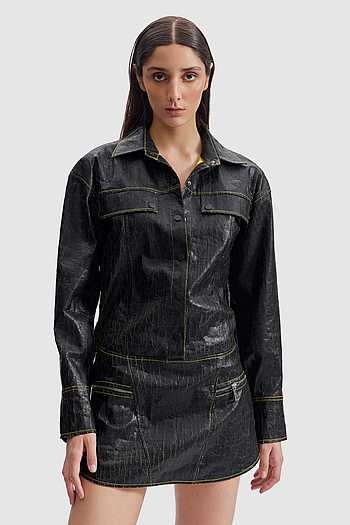 Cracked Leather Utility Shirt Dress