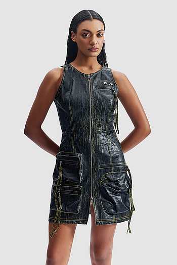 Cracked Leather Utility Dress