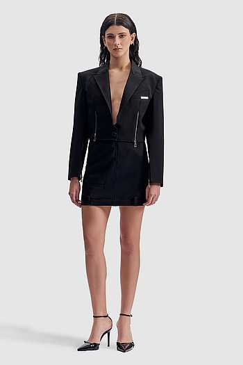 Cropped Zip Front Blazer & Skirt Set