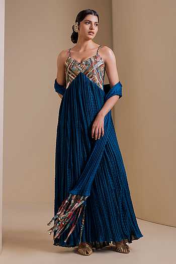 knee length dresses for ladies Kalamkari Print Silk Dress w/ Kanchi border  Bhargavi's Boutique