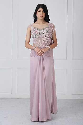 Pre-Draped Saree With Embroidered Bodysuit