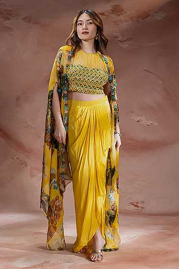 Zeya Embellished Cape Skirt Set