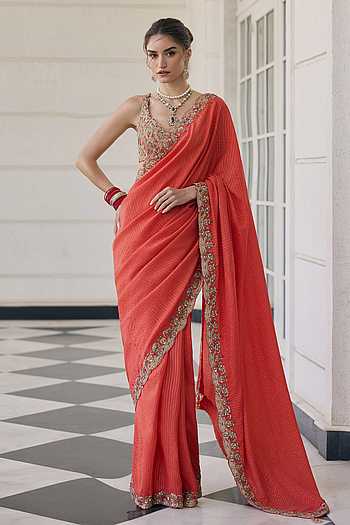 Cosmos Embroidered Border Saree & Blouse Set