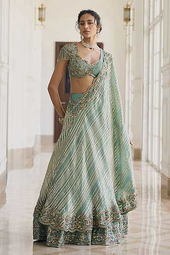 Caladium Diagonal Striped Lehenga Set