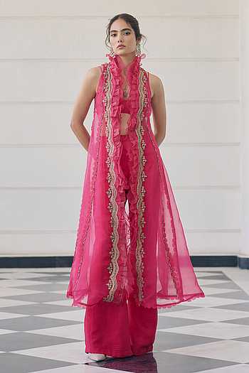 Celemetis Organza Shimmer Linen Jacket Set