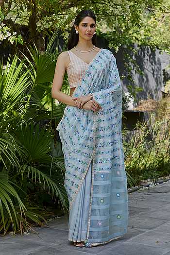Hidden Orchard Blue Saree