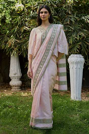 Fern Line Pink Embroidered Saree