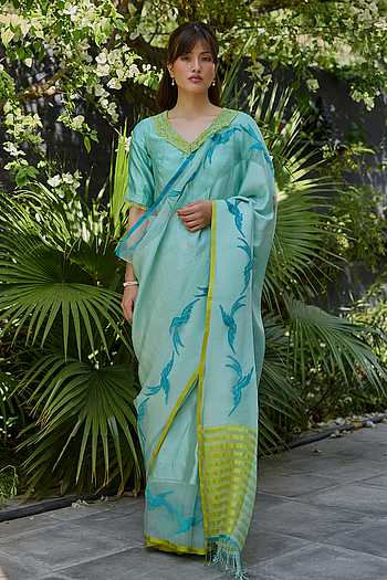 Playful Flight Blue Jamdani Saree