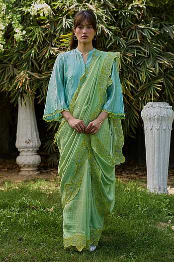English Morning Green Handwoven Saree