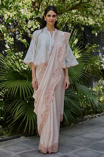 English Morning Pink Embroidered Saree