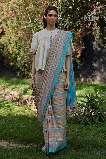 Field To Shore Checkered Saree