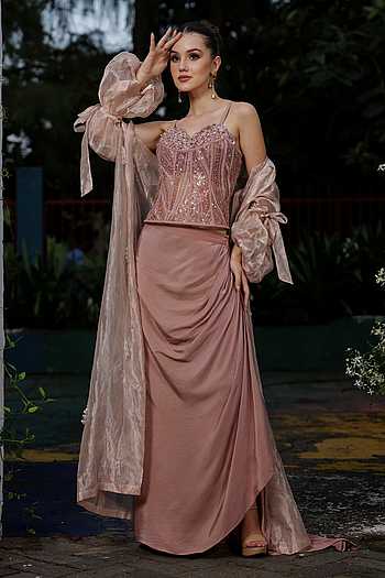 Hand Beaded Tissue Corset & Draped Skirt Set