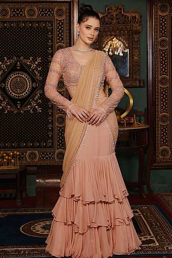 Pre-Draped Ruffle Saree & Blouse Set